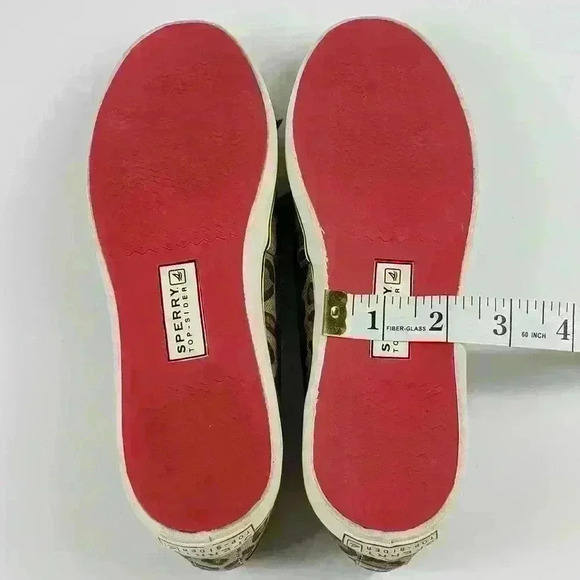 Sperry Top Sider Boat Shoes Leopard Tan Black White Gold Ribbon Laces Size 6M - Picture 14 of 15